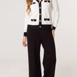 Load image into Gallery viewer, Contrast Pearl Cardigan &amp; Trouser Co-Ord - Ivory/Black
