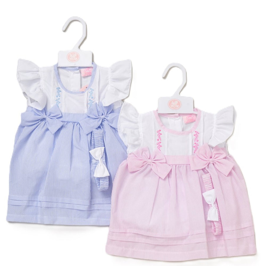 Baby Girls Bow Dress, Pant And Headband Set - Sky