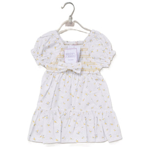 Girls Smocked Panel Dress & Bobble - Yellow