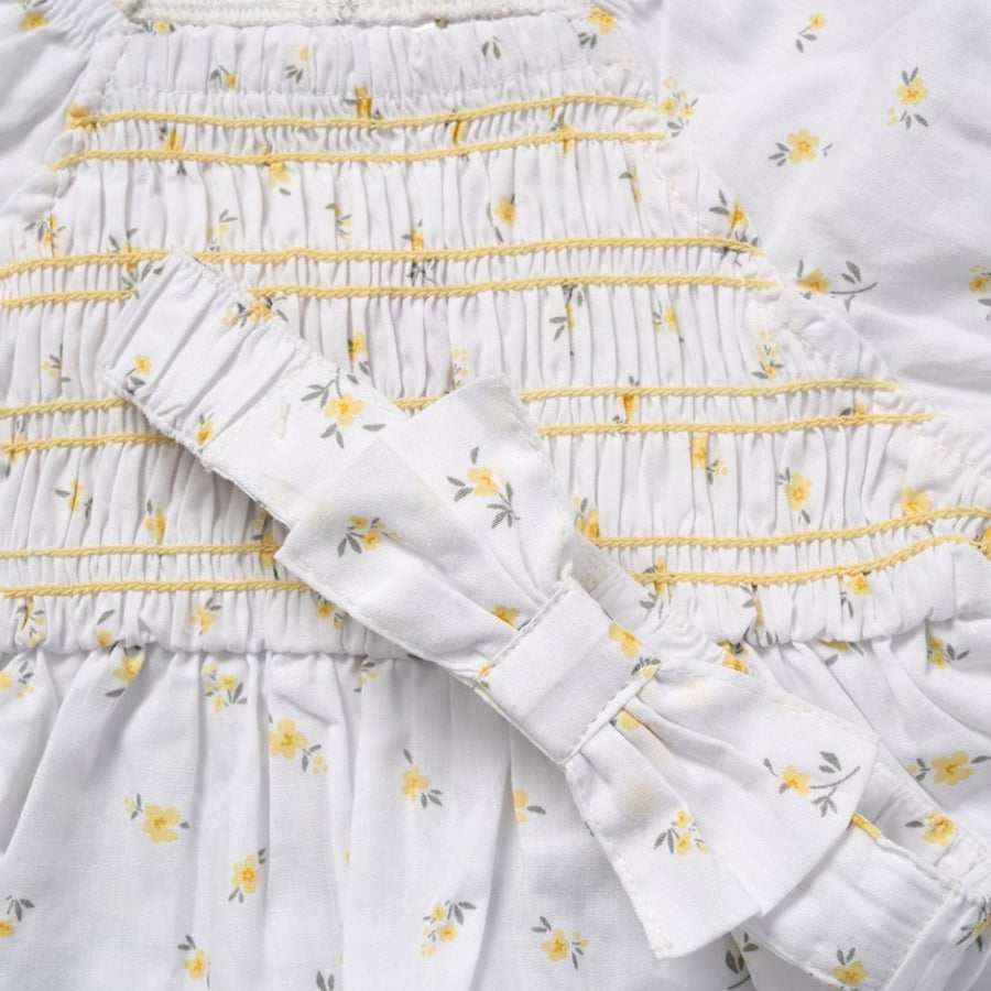 Girls Smocked Panel Dress & Bobble - Yellow