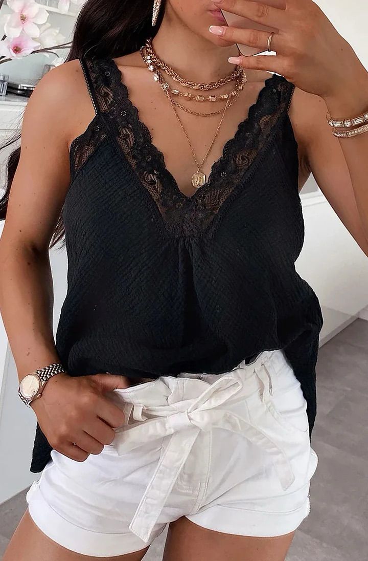 Ruby Cotton Guaze Style Lace Camisole - Black