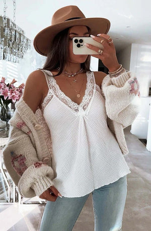 Ruby Cotton Guaze Style Lace Camisole - Ivory