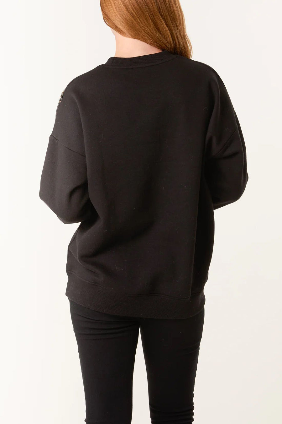 Sequin Animal Print Bow Sweatshirt - Black