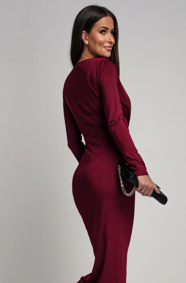 Serina Ruched Bodycon Midaxi Dress - Wine