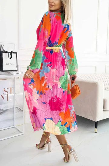 Sharon Floral Chiffon Pleated Maxi Dress - Pink