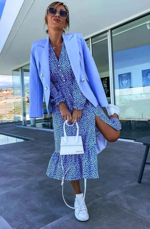 Skylar Ditsy Print Side Slit Midaxi - Blue