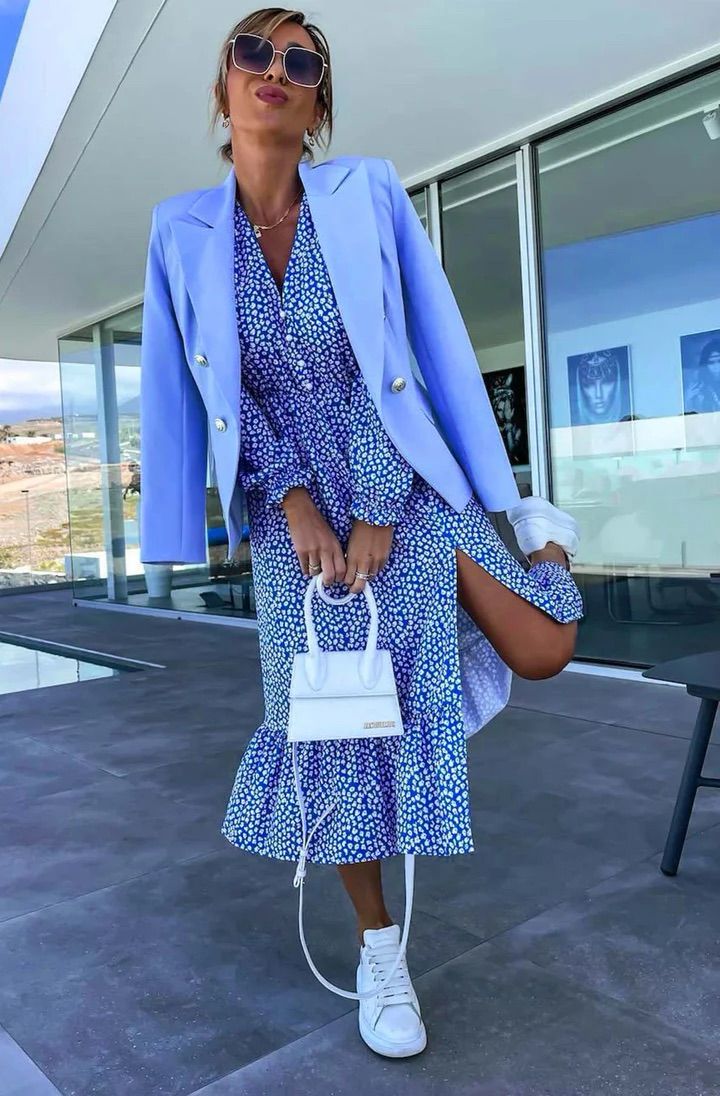 Skylar Ditsy Print Side Slit Midaxi - Blue