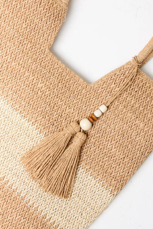 Straw Tote/Tassel Bag - Brown