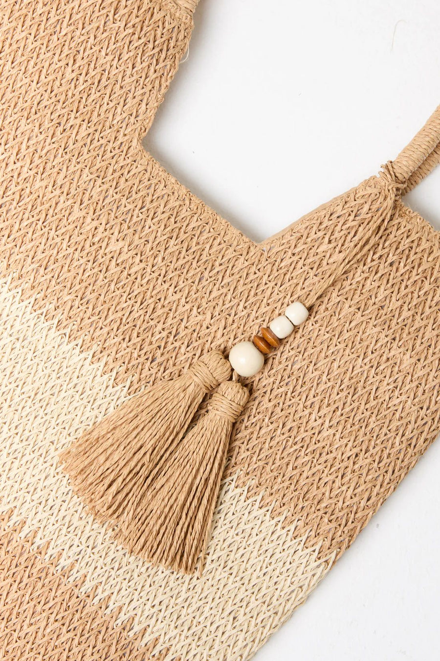 Straw Tote/Tassel Bag - Brown
