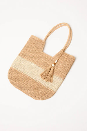 Straw Tote/Tassel Bag - Brown