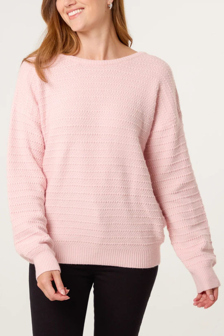 Textured Bow Back Knit Jumper - Pink