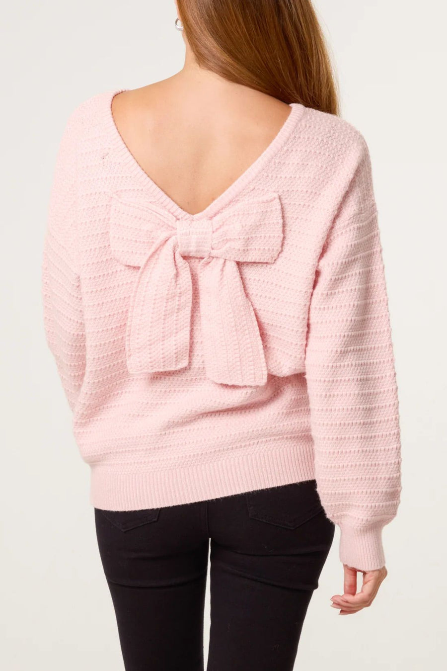 Textured Bow Back Knit Jumper - Pink