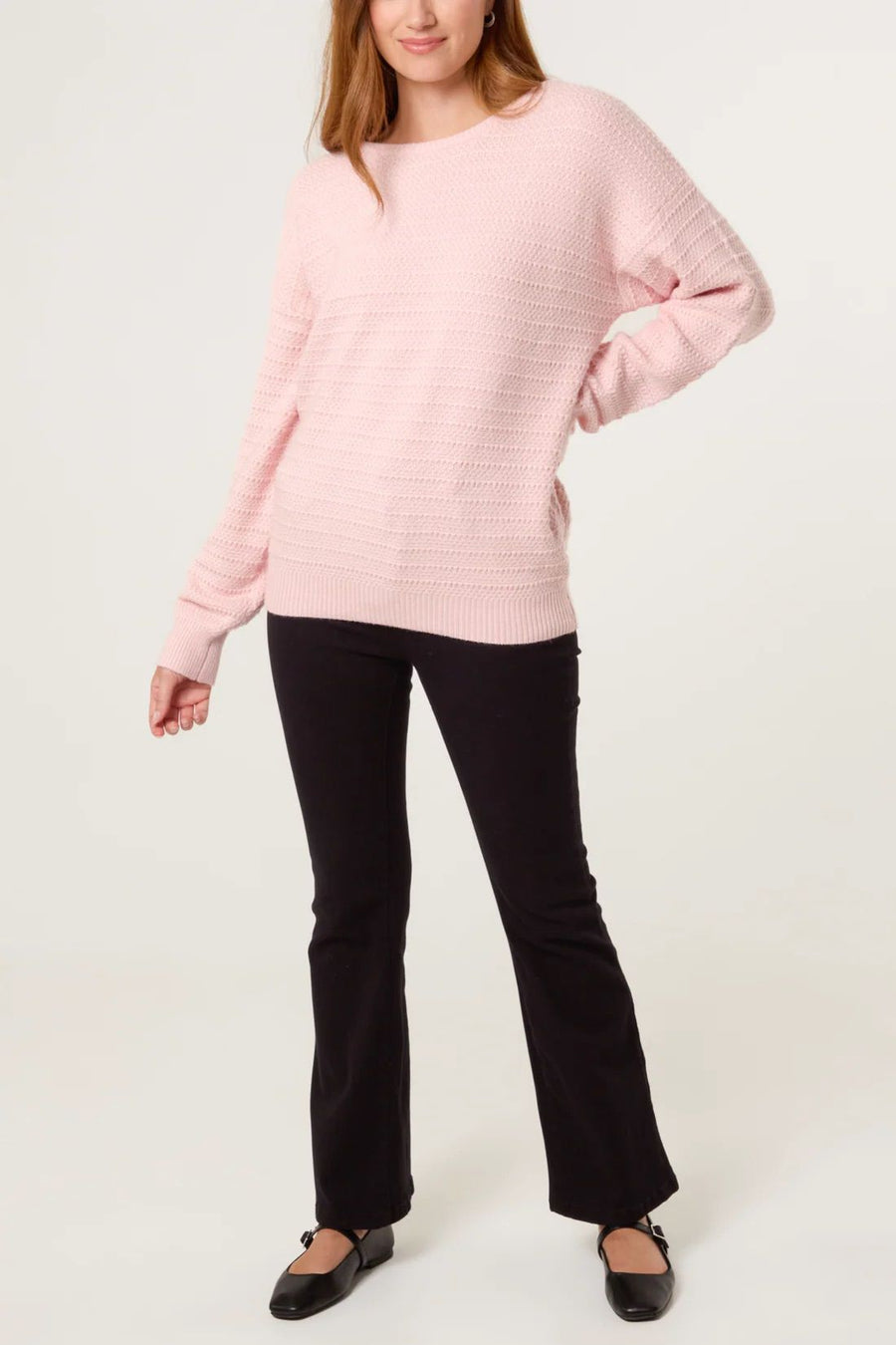 Textured Bow Back Knit Jumper - Pink