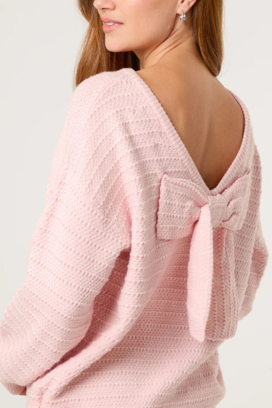 Textured Bow Back Knit Jumper - Pink
