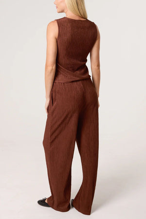 Textured Waistcoat/Trouser Set - Brown