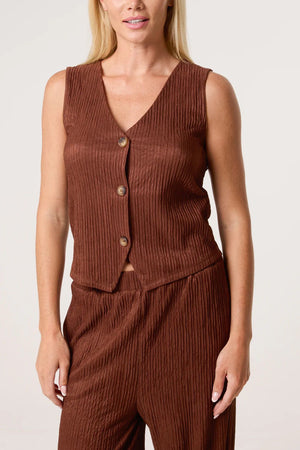 Textured Waistcoat/Trouser Set - Brown