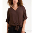 Load image into Gallery viewer, V-Neck Centre Front Tie Hem Blouse - Choc
