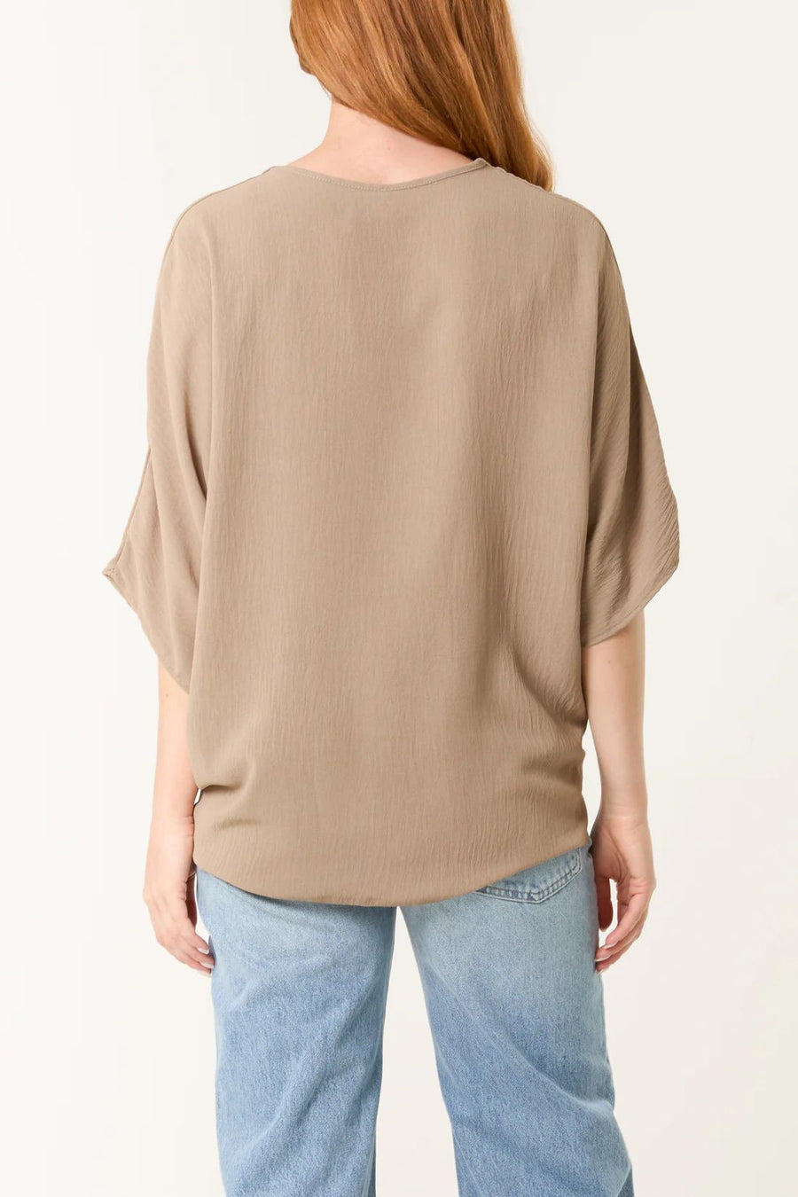 V-Neck Centre Front Tie Hem Blouse - Mocha
