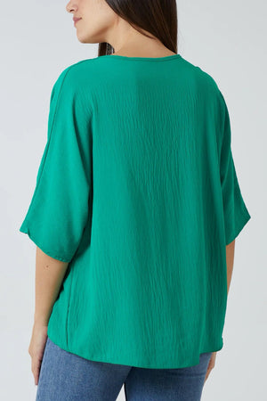 V-Neck Front Tie Blouse - Jade
