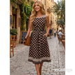 Load image into Gallery viewer, Yolanthe Contrast Border Sleeveless Polka Dot Midi Dress - Brown
