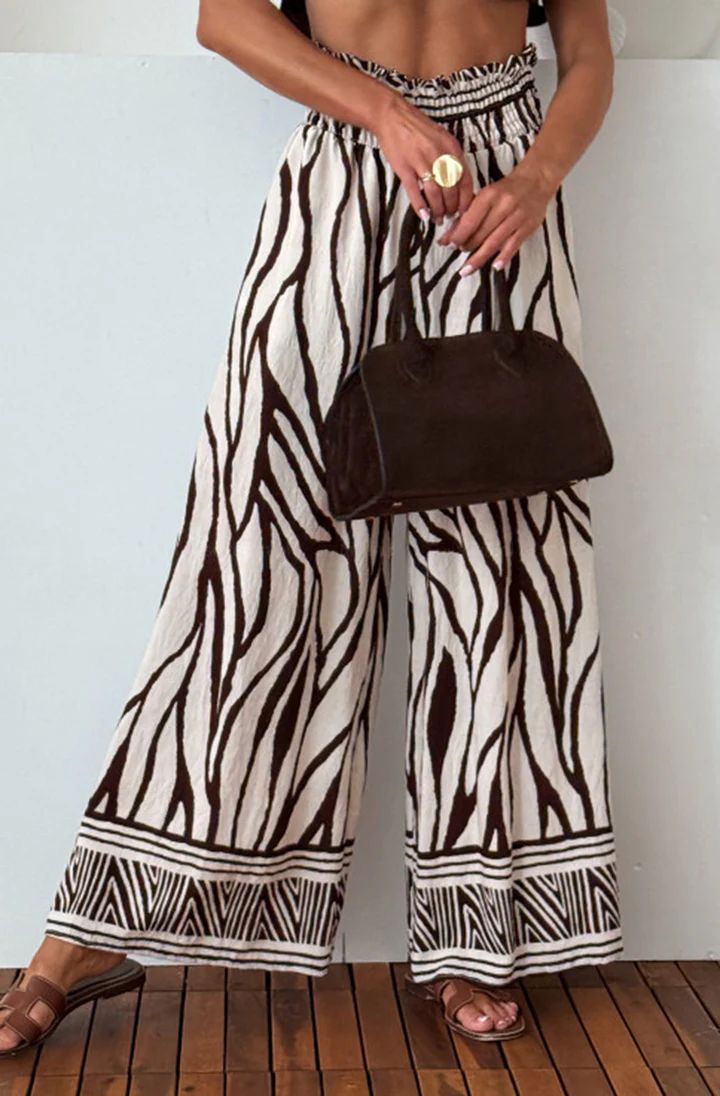 Zaika Zebra Print Wide Leg Trouser - Brown