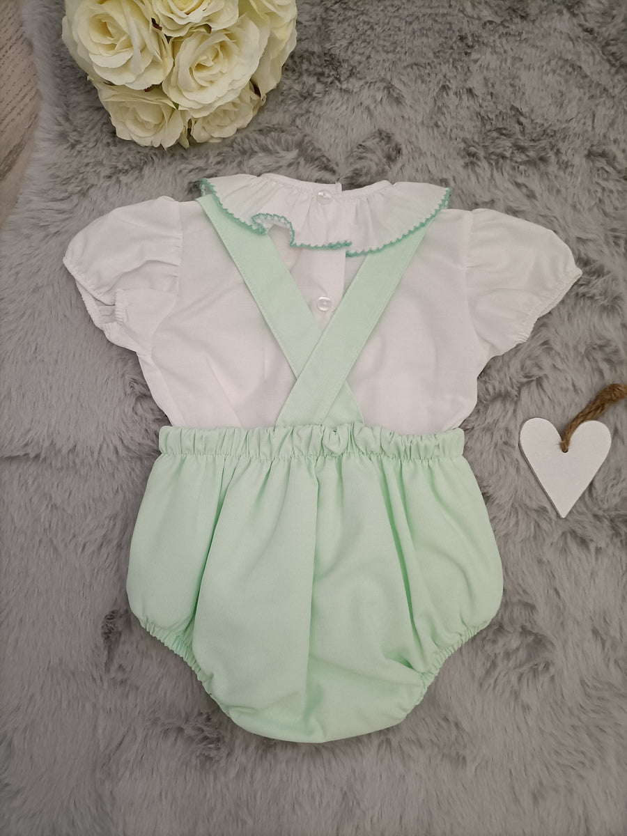 2 Piece Frill Romper With Bows - Mint