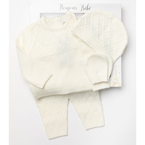 4 Piece Knitted Layette Gift Set - Ivory