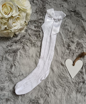 Knee Socks With Bow - White
