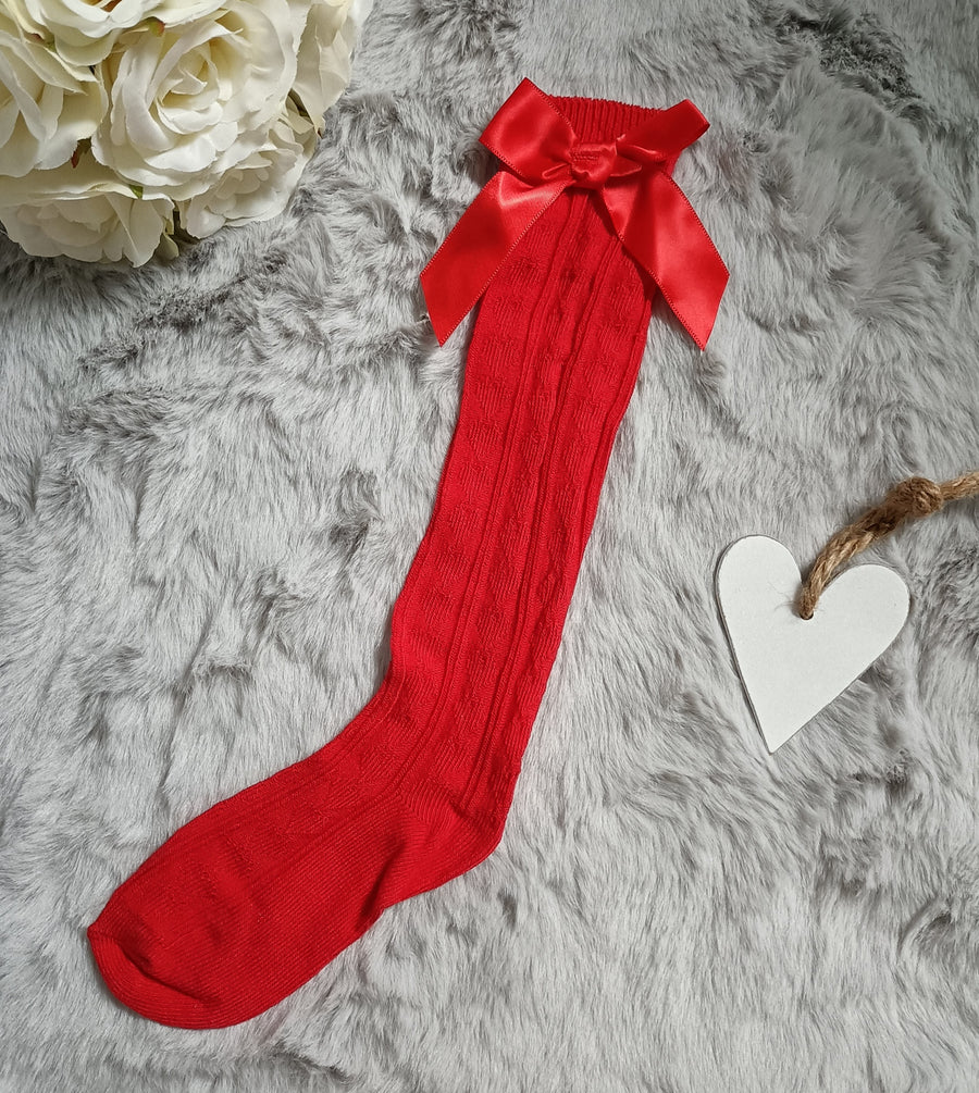Knee Socks With Bow - Red