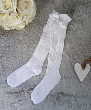 Knee Socks With Bow - White