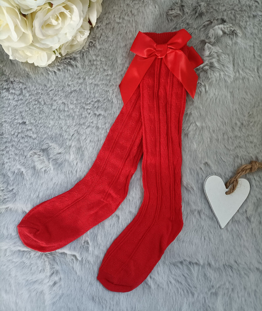 Knee Socks With Bow - Red