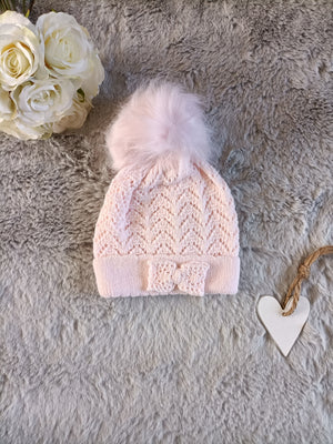 Baby Girls Knitted Pom Pom Hat - Pink