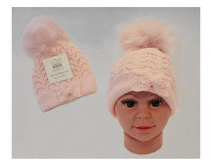 Baby Girls Knitted Pom Pom Hat - Pink