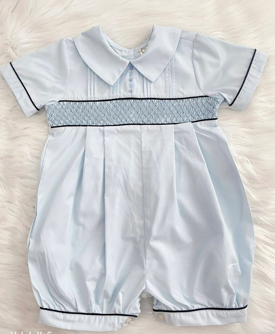 Boys Ben Hand Smocked Romper - Pale Blue