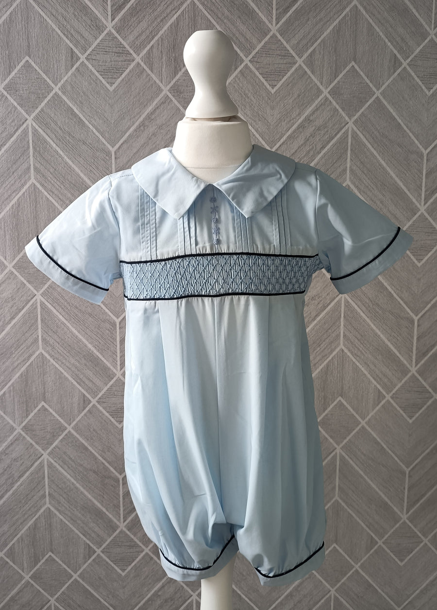 Boys Ben Hand Smocked Romper - Pale Blue