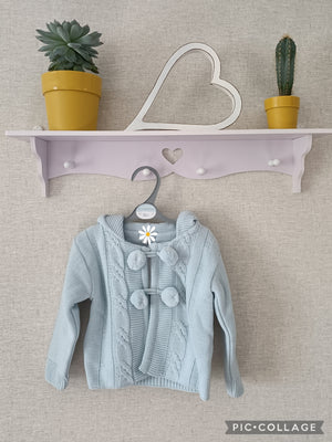 Knitted Boys Pram Coat - Sky