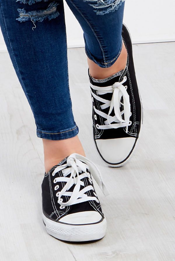 Canvas Lace Up Trainers - Black