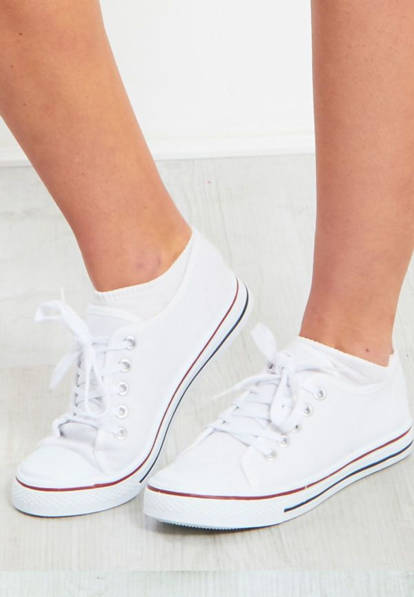 Canvas Lace Up Trainers - White