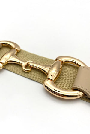 Elasticated Metal Buckle Waist Belt - Beige