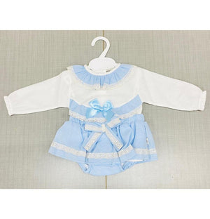 Baby Girls 2 Piece Spanish Blouse & Knickers Set  - Blue