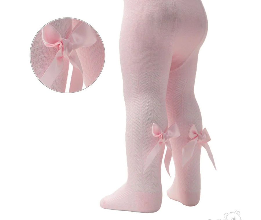 Baby Girls Chevron Tights With Bow - Pink