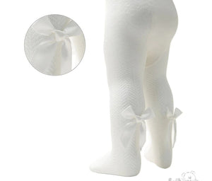 Baby Girls Chevron Tights With Bow - Off White