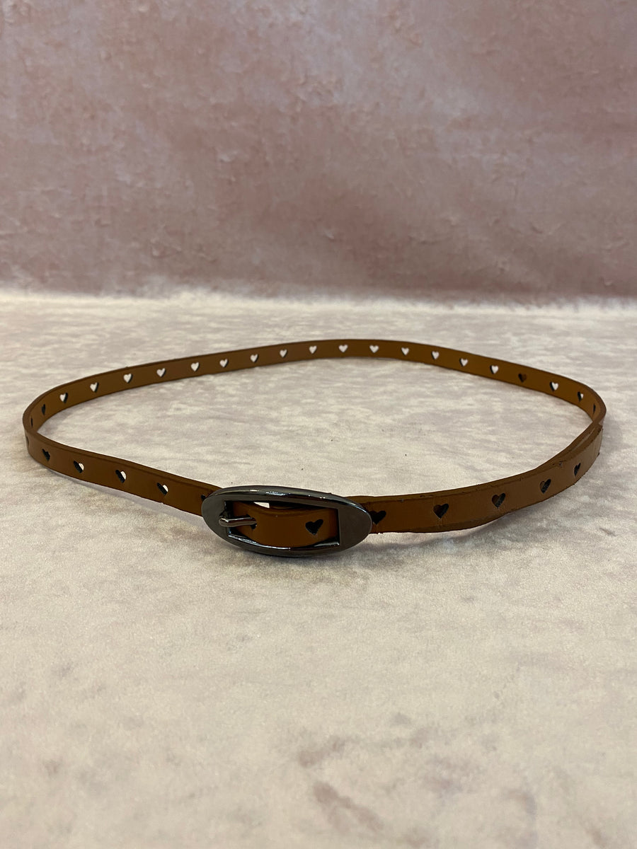 Kitty Heart Punch Belt - Tan