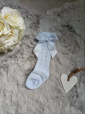 Baby Knee Socks With Bow - Baby Blue