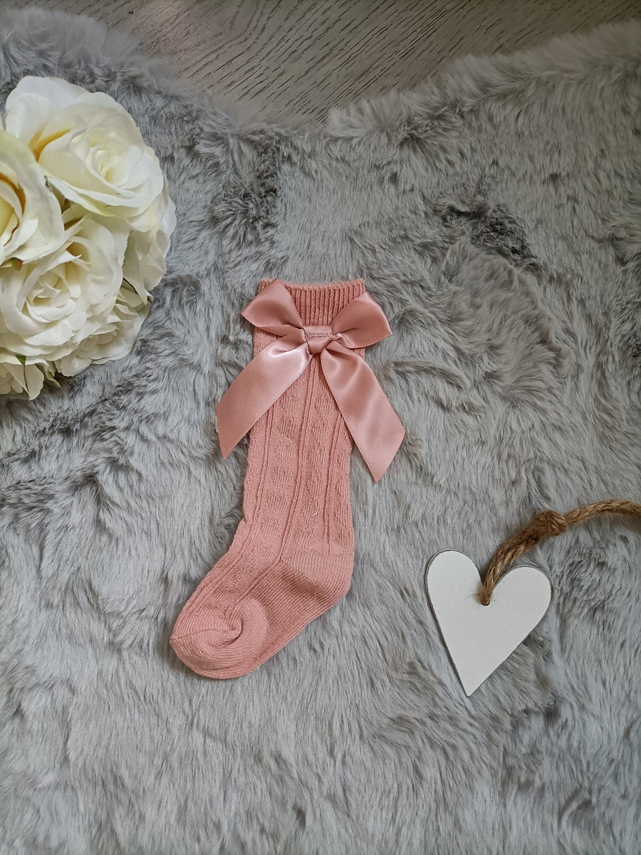 Baby Knee Socks With Bow - Dusky Pink