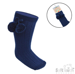 Baby Knee Socks With Pom Poms - Navy