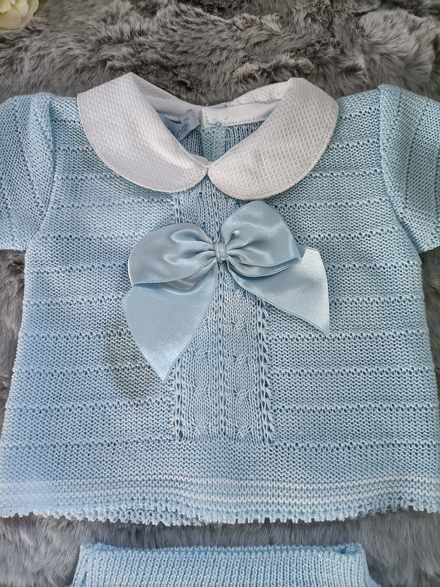 2 Piece Knitted Set With Bow - Blue