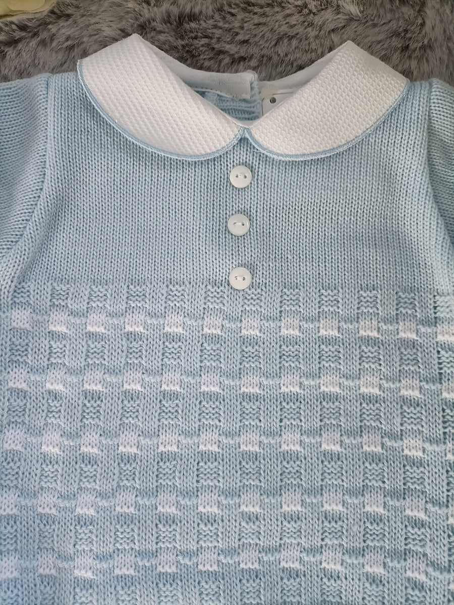 Boys Knitted Baby Romper - Blue