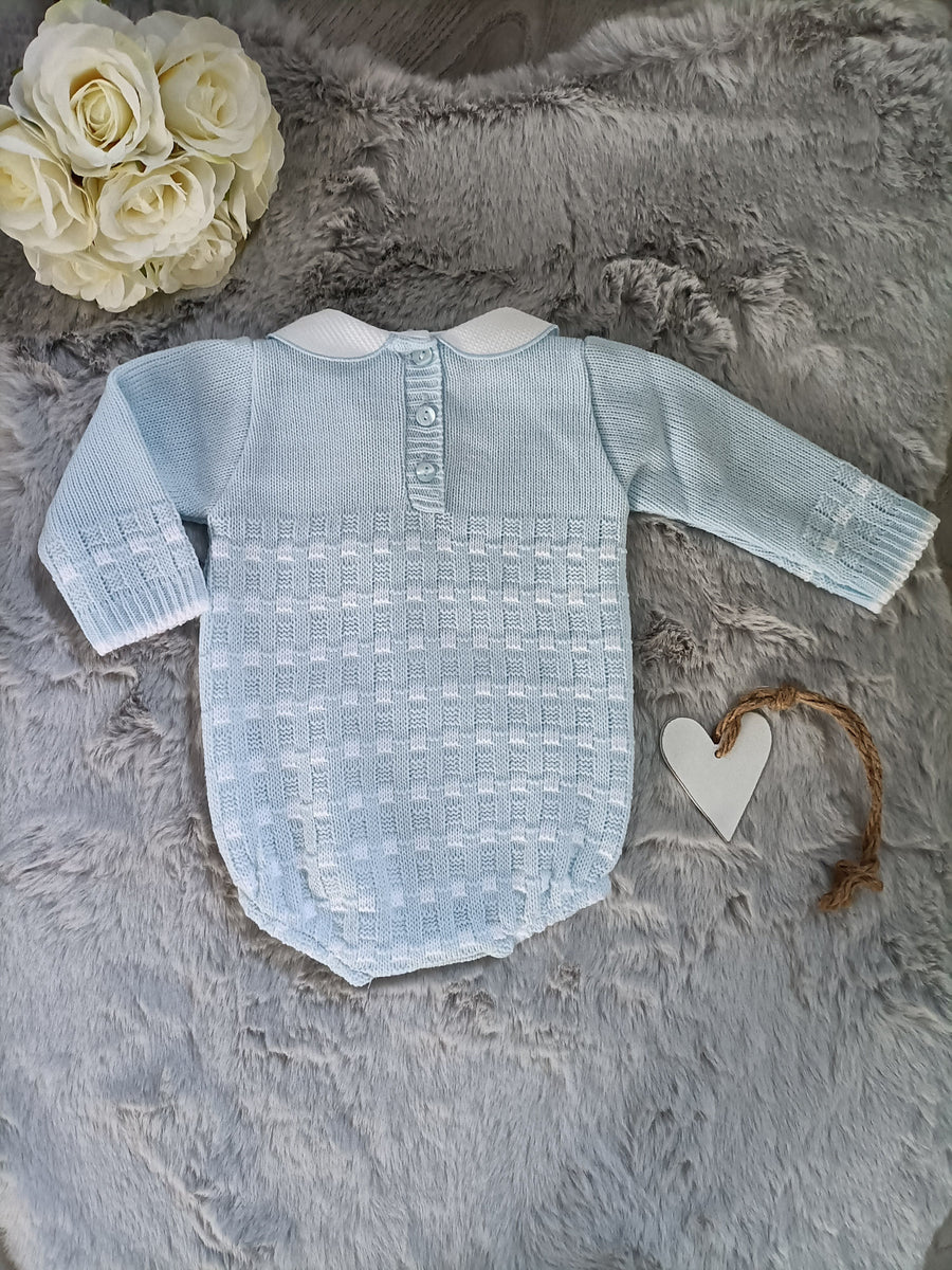 Boys Knitted Baby Romper - Blue