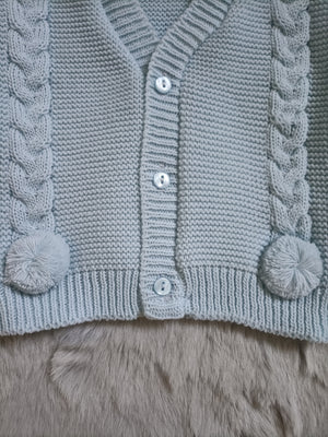 Knitted Cardigan With Pompoms - Baby Blue